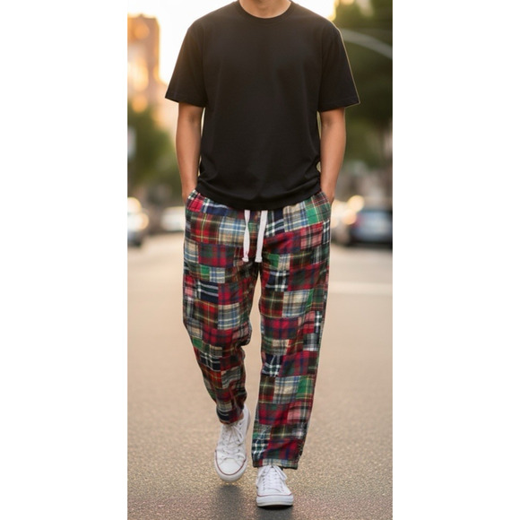 American Eagle Outfitters Patchwork Madras Plaid Pajama Pj Pants Men's Medium - Picture 1 of 16
